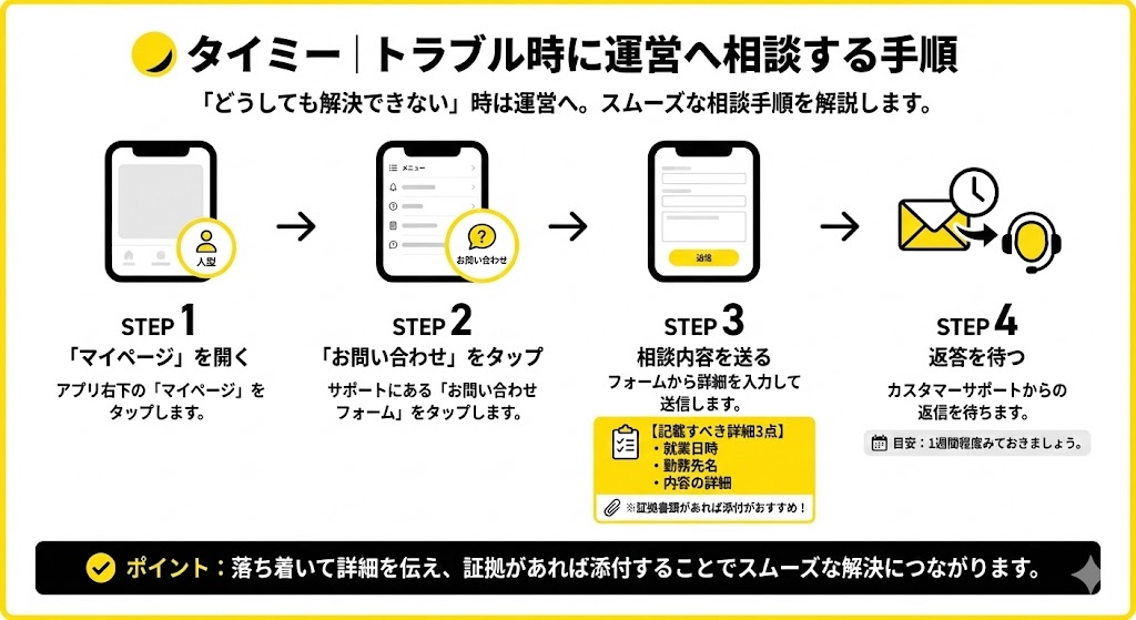 タイミー|トラブル時に運営へ相談する手順