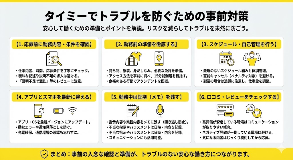 タイミーでトラブルを防ぐための事前対策