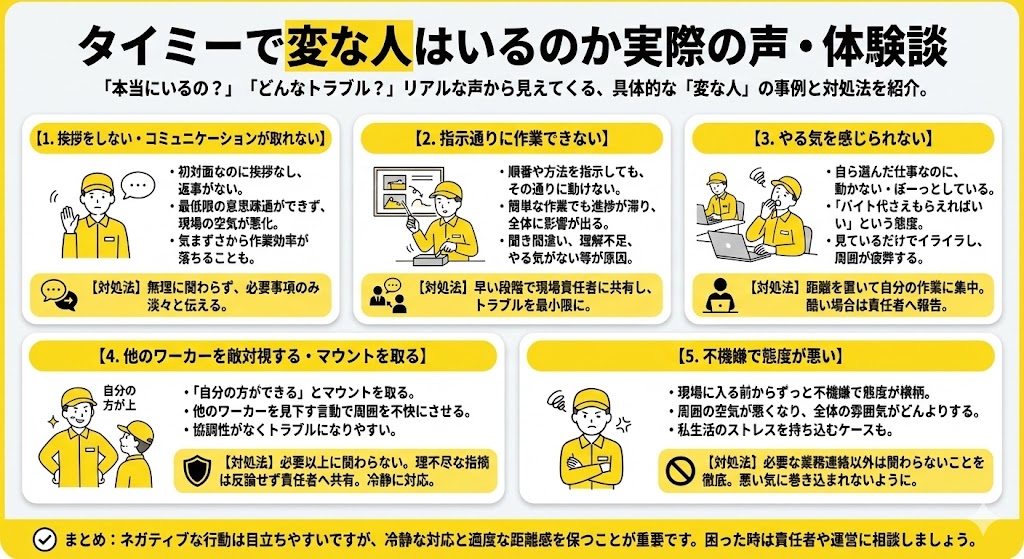 タイミーで変な人はいるのか実際の声・体験談