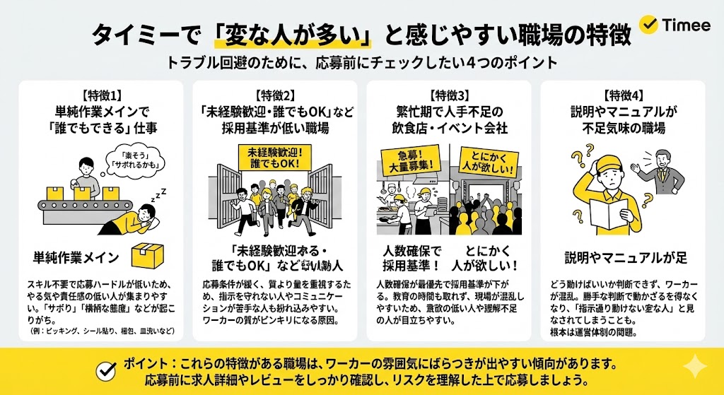 タイミーで変な人が多い職場の特徴