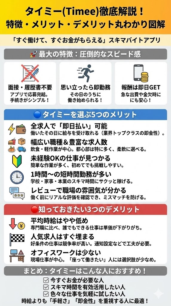 タイミーの特徴・メリット・デメリット