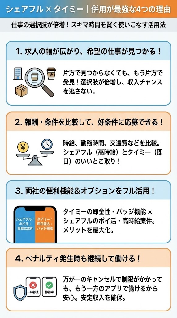 シェアフルとタイミー|どっちも登録して併用するのが最強な理由