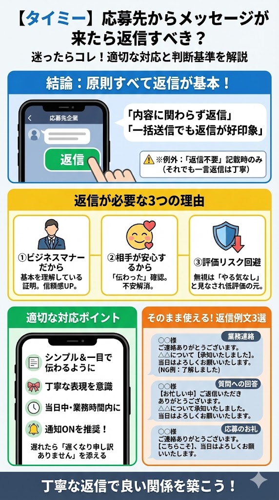 タイミーで応募先からメッセージが来たら返信すべき?