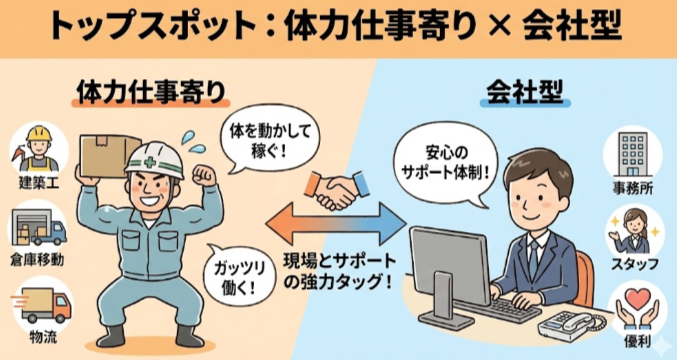 トップスポットは「体力仕事寄り×会社型」