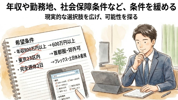 年収や勤務地など条件を緩める