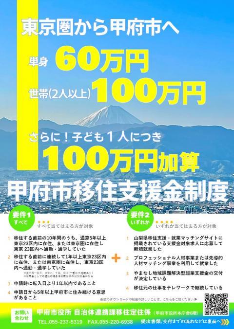 甲府市移住支援金交付事業制度利用可